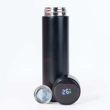 Stainless steel thermo bottle with temperature display
