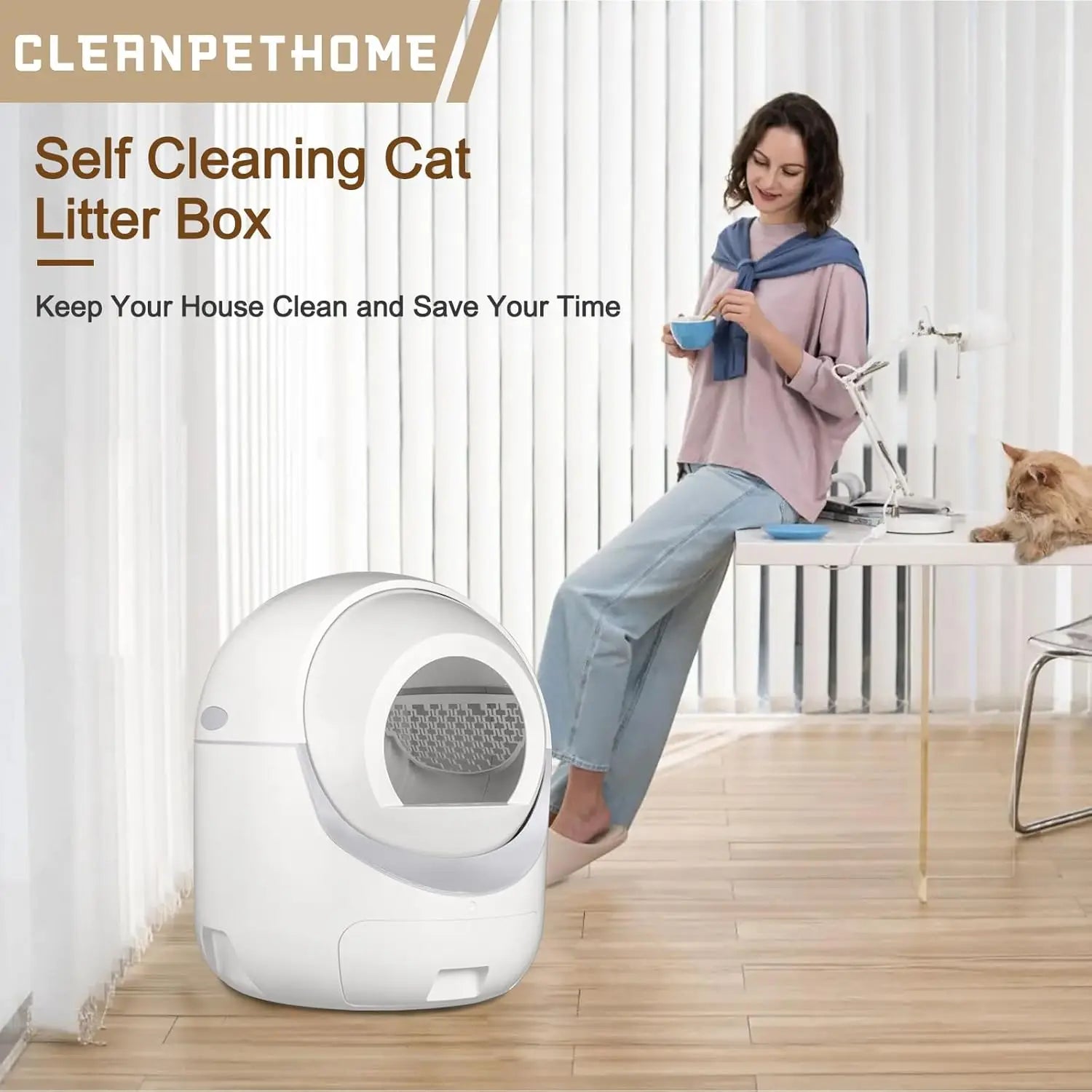 Automatic Self Cleaning Cat Litter Box with APP Control Odor Removal Safety Protection for Multiple Cats Customized Features