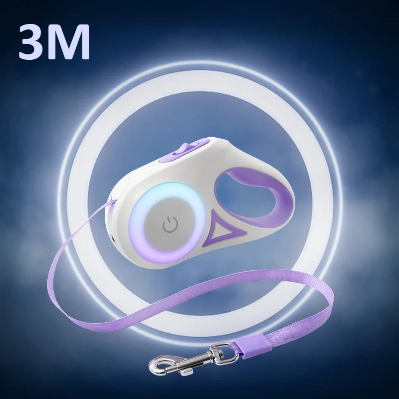 LED Retractable Dog Leash — 3M with Night Safety Light