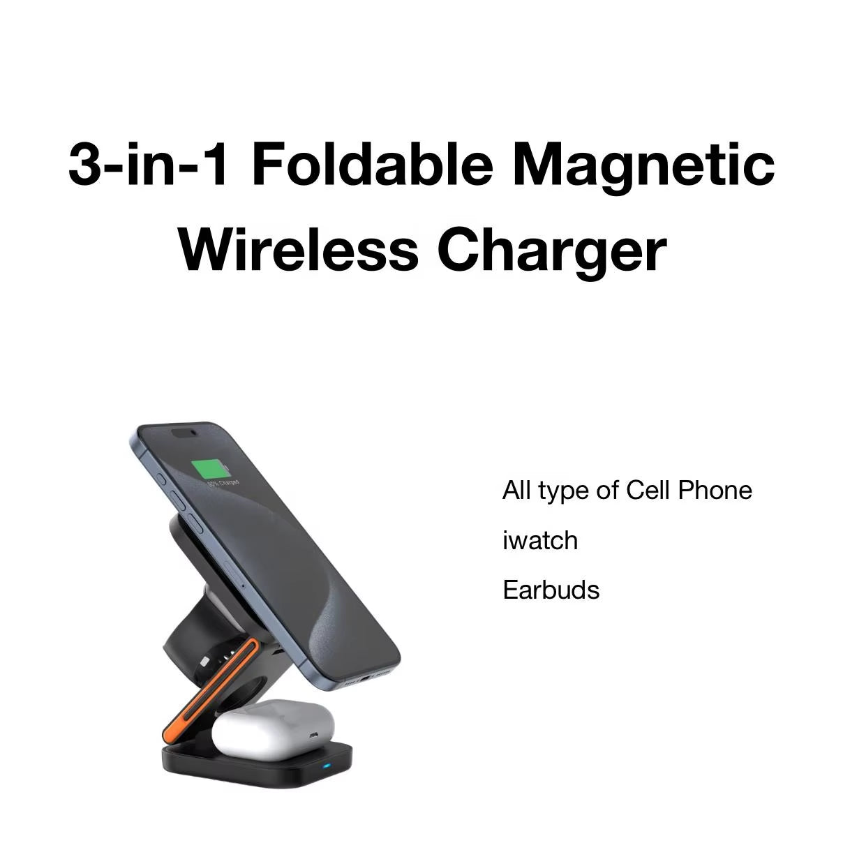 Magnetic foldable 3-in-1 charging station
