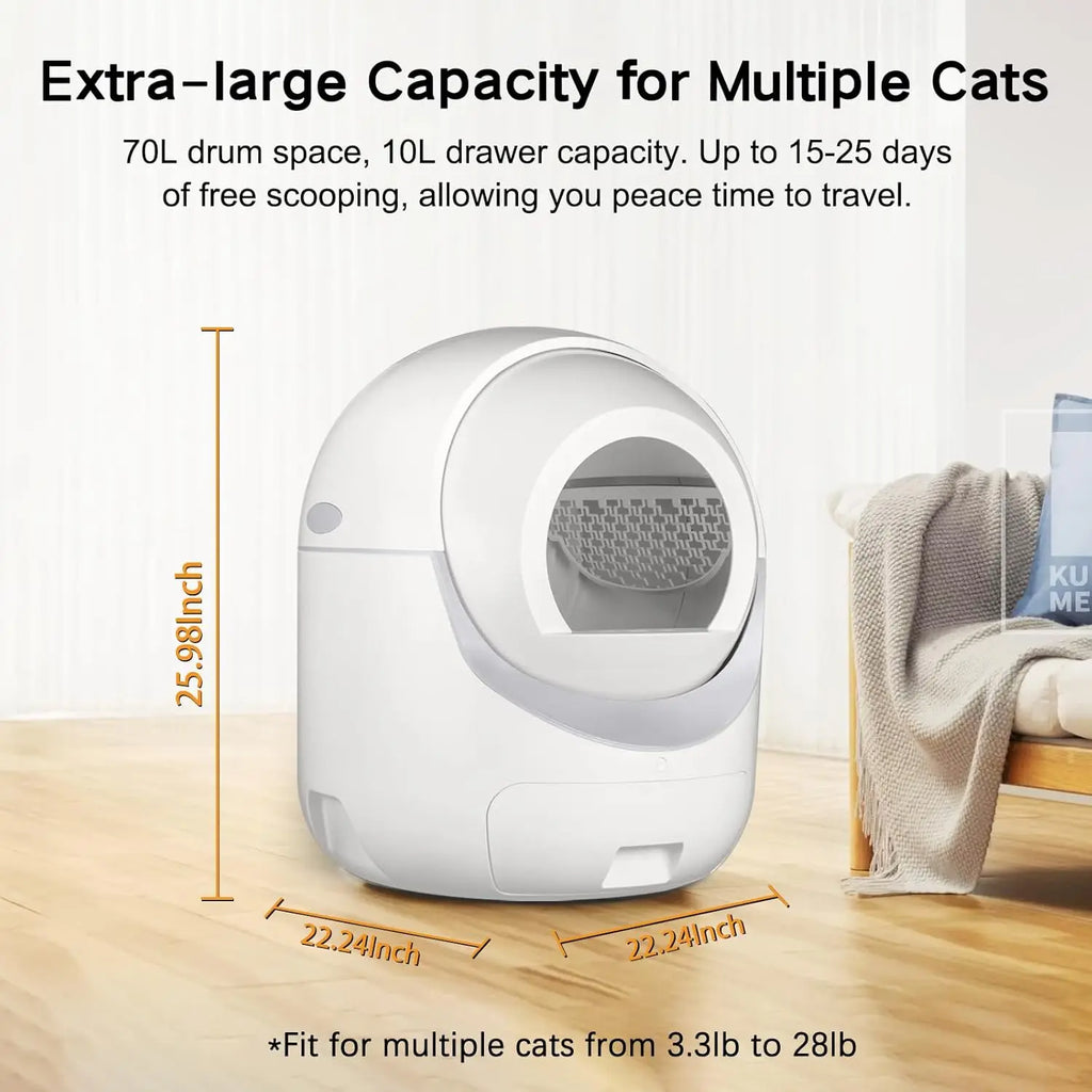 Automatic Self Cleaning Cat Litter Box with APP Control Odor Removal Safety Protection for Multiple Cats Customized Features