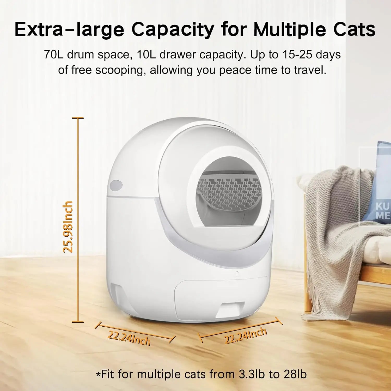 Automatic Self Cleaning Cat Litter Box with APP Control Odor Removal Safety Protection for Multiple Cats Customized Features