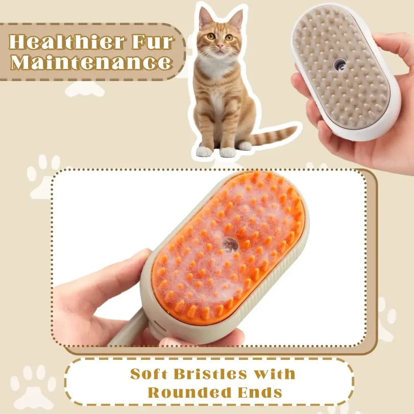 3-in-1 Pet Steam Brush – Spray, Massage & Deshedding