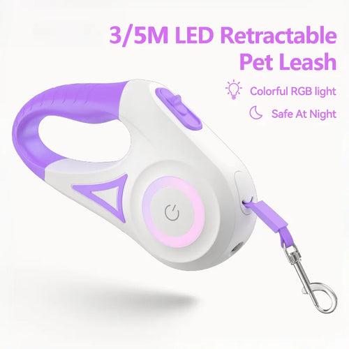 LED Retractable Dog Leash — 3M with Night Safety Light