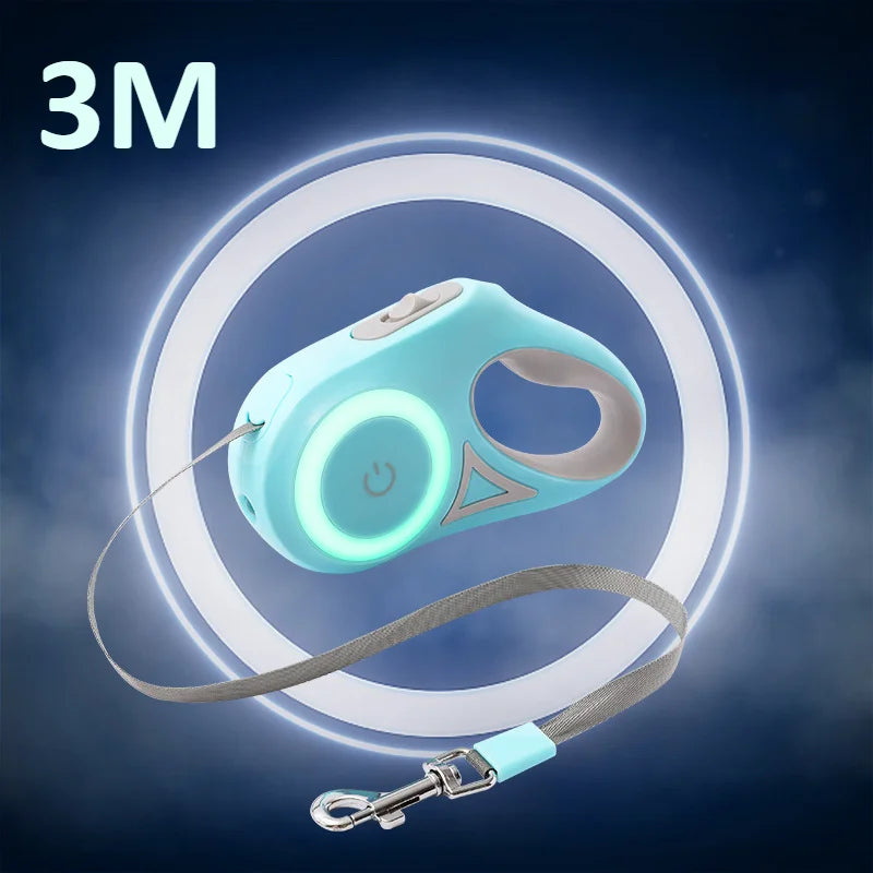 LED Retractable Dog Leash — 3M with Night Safety Light