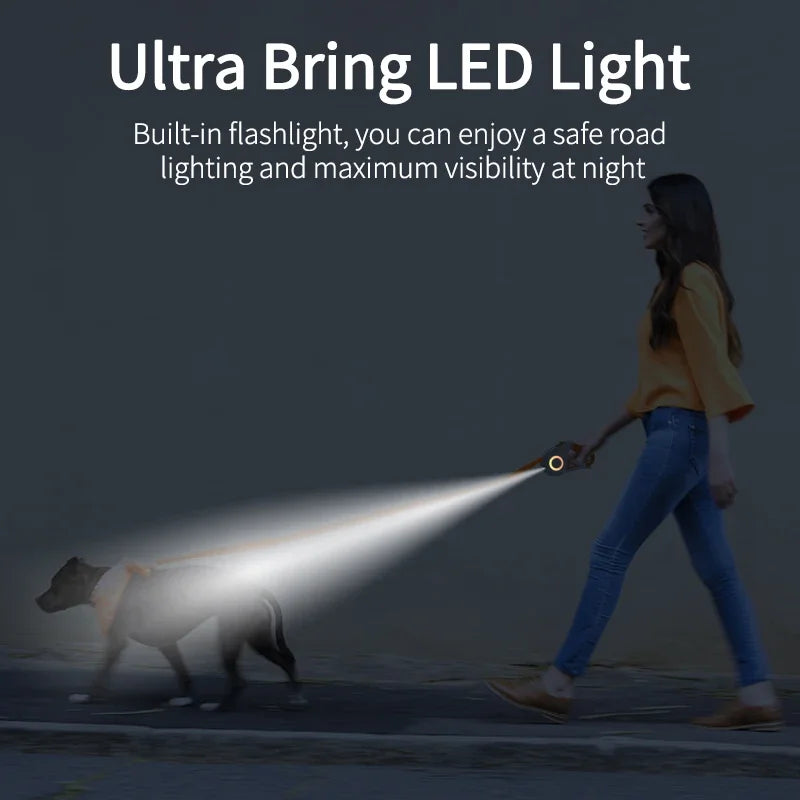 LED Retractable Dog Leash — 3M with Night Safety Light