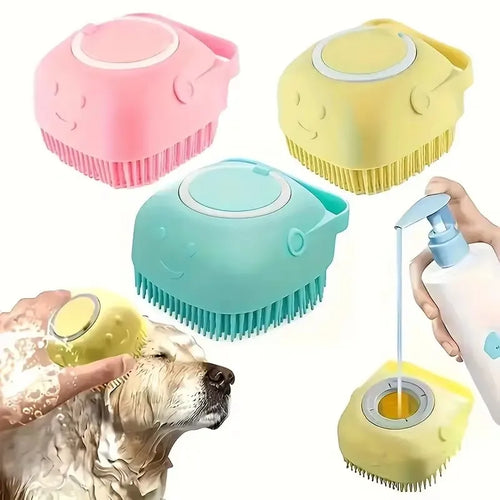 Pet Bath & Massage Brush – Built-In Shampoo Dispenser